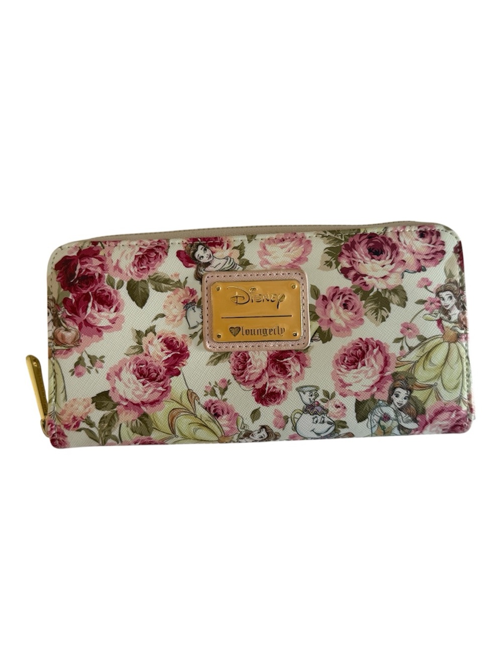 Loungefly Floral Disney Zip-Around Wallet in Pink and Cream